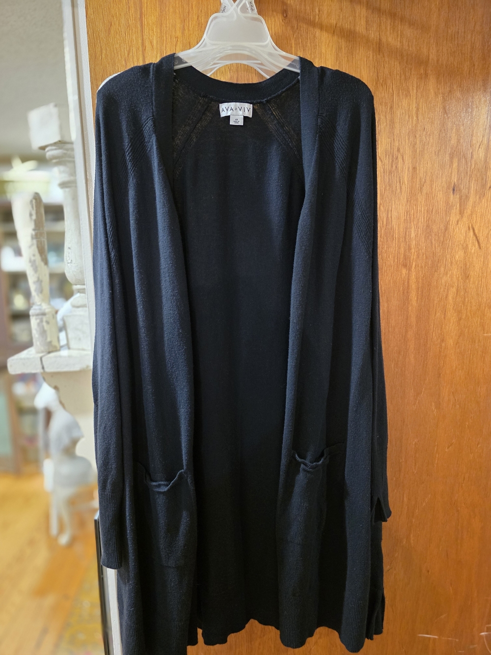 Ava & Viv Black Open-Front Long Cardigan with Pockets